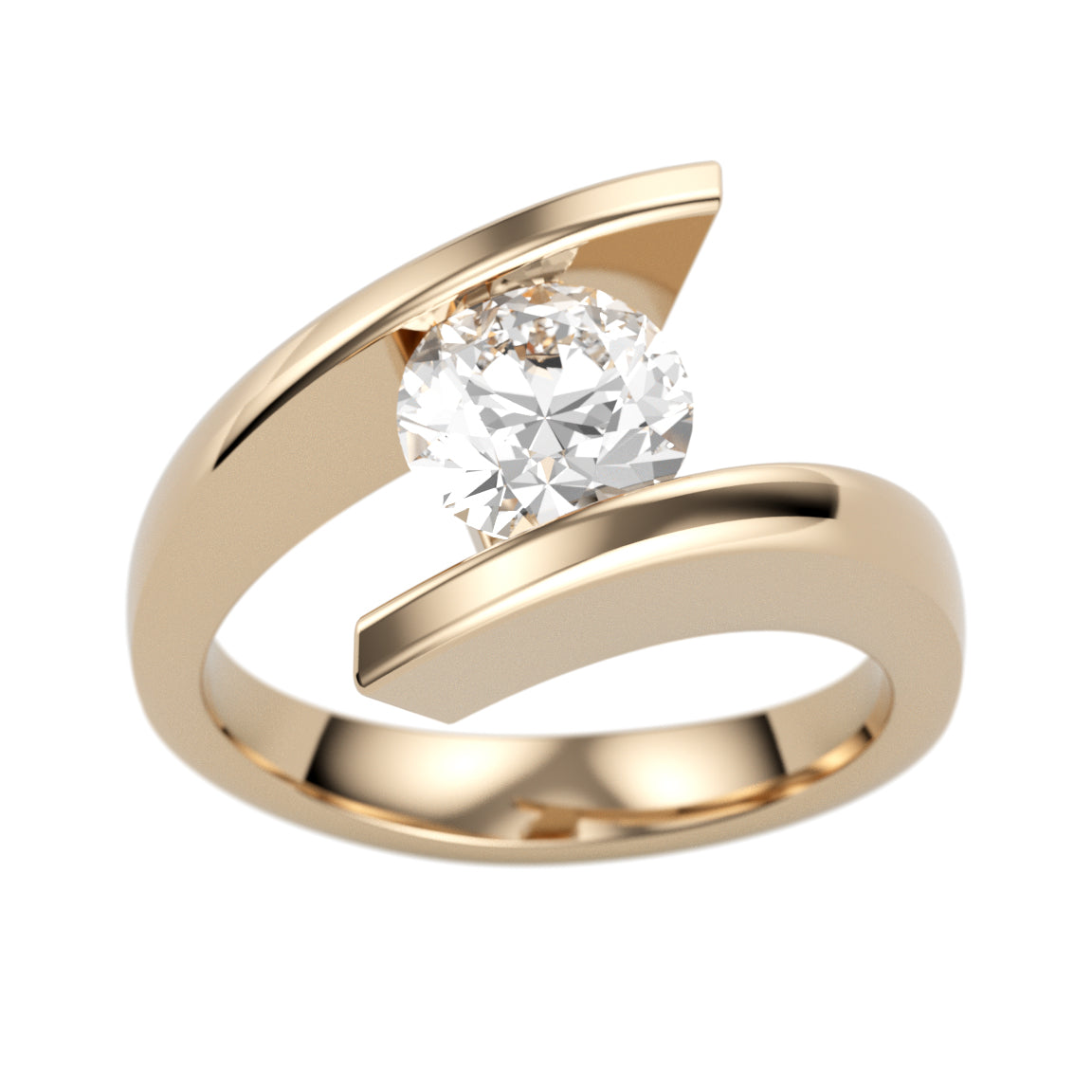 Yellow Gold V Tension Set Diamond Ring